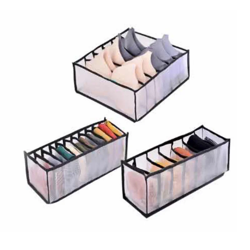 

Mesh nylon foldable wardrobe drawer inner bra storage box closet organizer panties bra storage box, Black, grey, beige