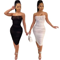 

WA8868 women sexy mesh sleeveless bandage bodycon dresses