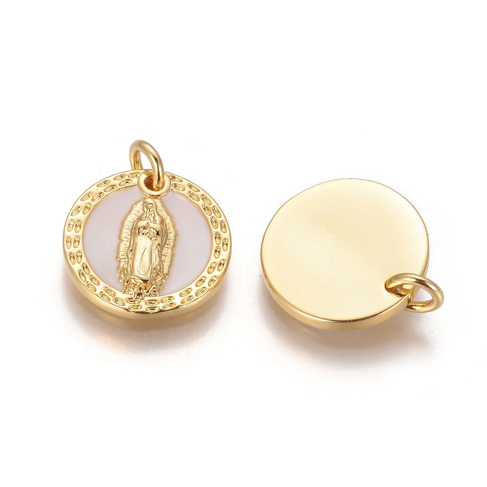 

PandaHall Flat Round with Virgin Mary Golden Brass Pendants