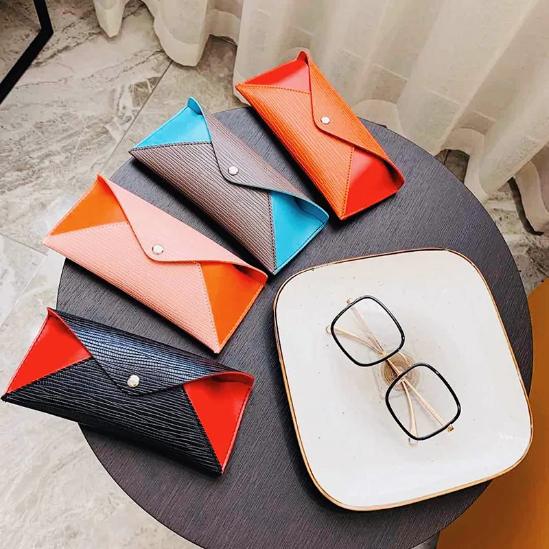 

Personality Splicing Color Bump Pu Leather Sunglass Case Can Be Customized Logo Soft Eyeglass Box Glasses Packaging