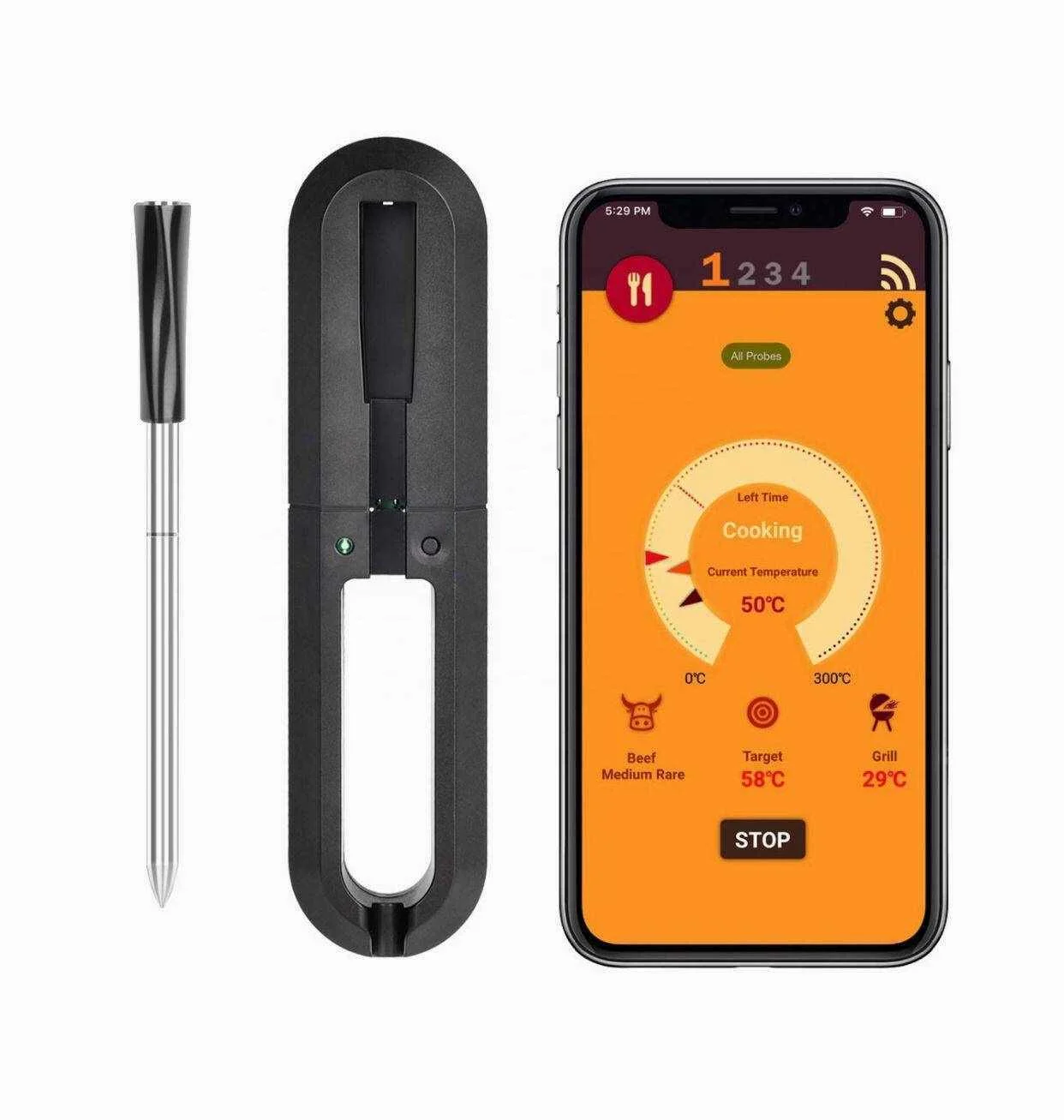 

Smart Wireless bbq Cooking meat Thermometer With Phone App, Black