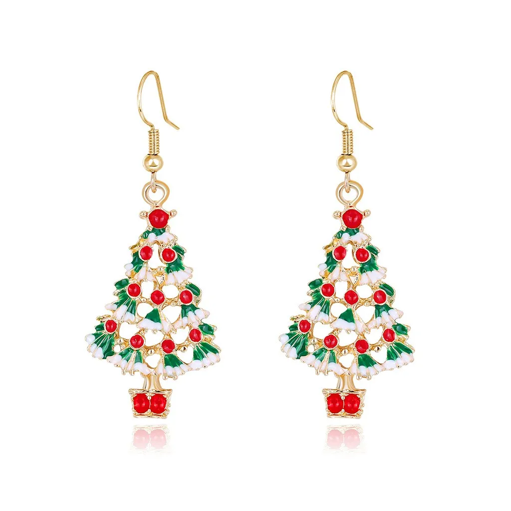 

New Christmas Snowman Jewelry Christmas Tree Deer Elk Snowflake Bells Dangle Earring For Women Party Accessories Girl, Mixed color