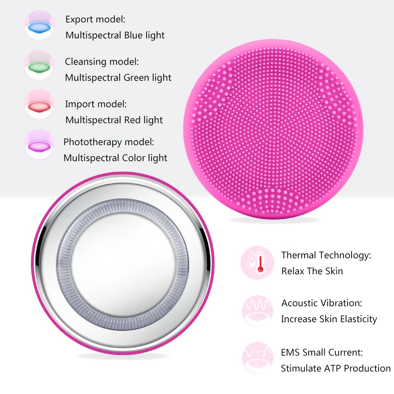

2 in 1 Face Cleansing Brush Facial Massager Hot Compress LED Light Therapy Skin Scrubber Plastic Sonic Pore Cleanser Waterproof
