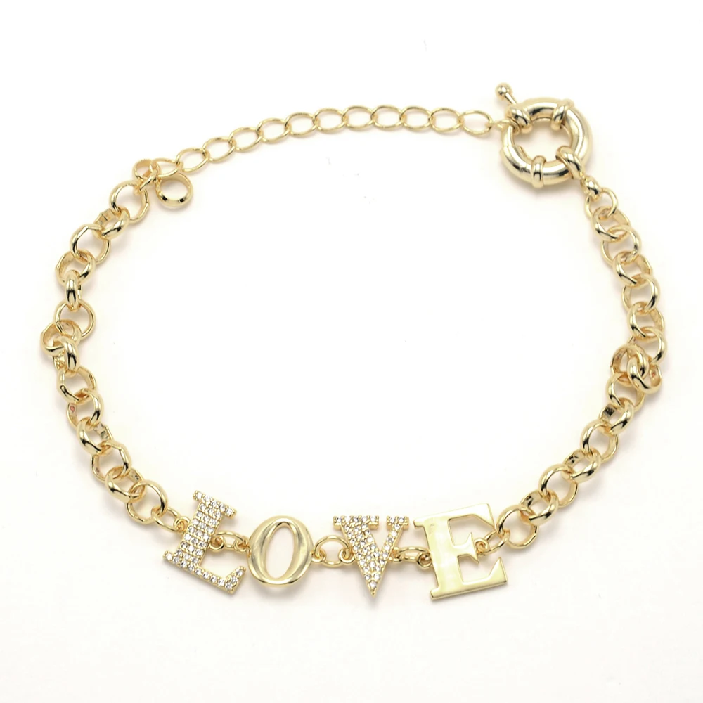 

Fashion Jewelry Micro Rhinestone "LOVE" Beads Bracelet Gold Copper Chain bracelet