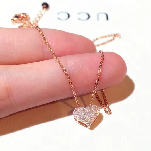

Hot Sale Vintage Jewelry 14k Gold Plated Rhinestone Charm Diamond Heart Pendant Necklace for Women, Rose gold,silver