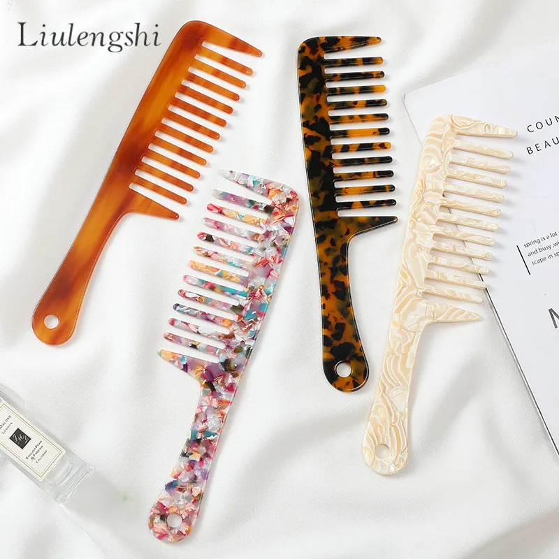 

Customize Logo 9.4Inches Handle Large Detangling Hair Brush Comb French Acetate Long Hairdressing Comb For Wet Dry, Picture shown