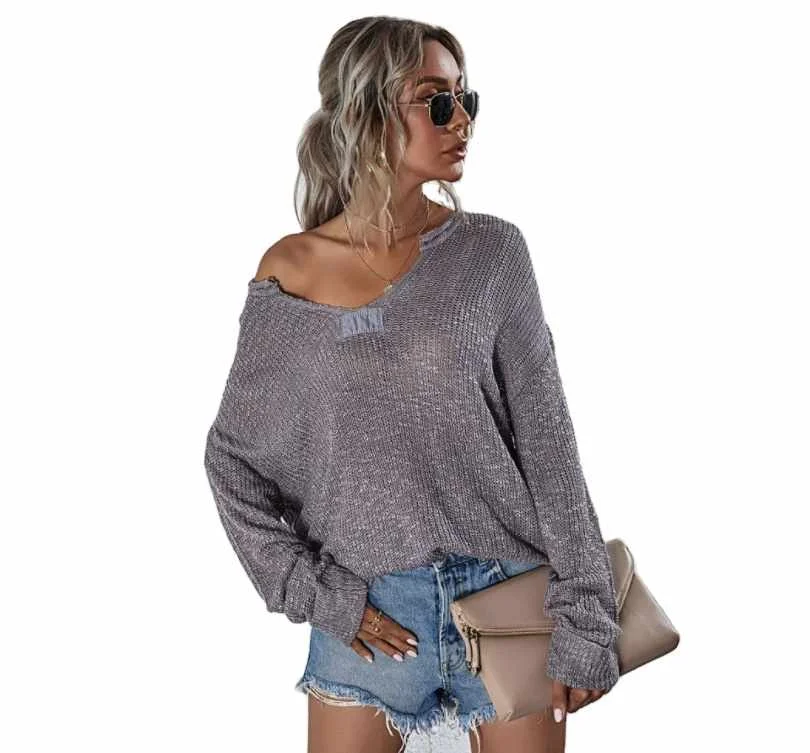 

wholesale custom long sleeves v neck knitted sexy pullover sweater for women