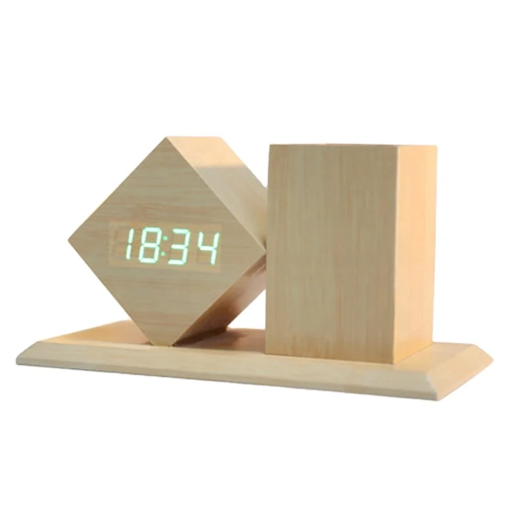 

wooden digital temperature thermometer pen holder alarm clock for gift & promotion with cheapest price