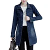 Autumn Winter Korean Denim Jacket Women Slim Long Base Coat Women's Frayed Navy Blue Plus size Jeans Jackets Coats Cool 5XL A364