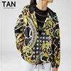 2019 Autumn New Women Greca Stars Gold Savage Barocco Print Front Zip Closure Long Sleeve Draw String Waist Hooded Jacket