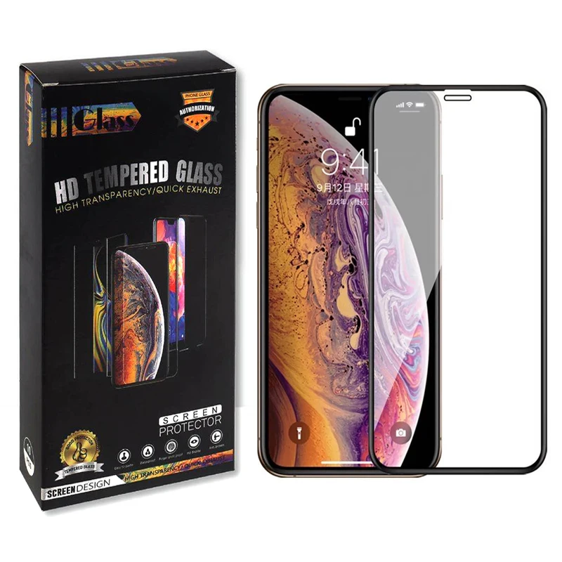 

Wholesale 9H high quality curved full-covered tempered glass screen protector, suitable for iPhone 11 11pro 11pro max, Black white