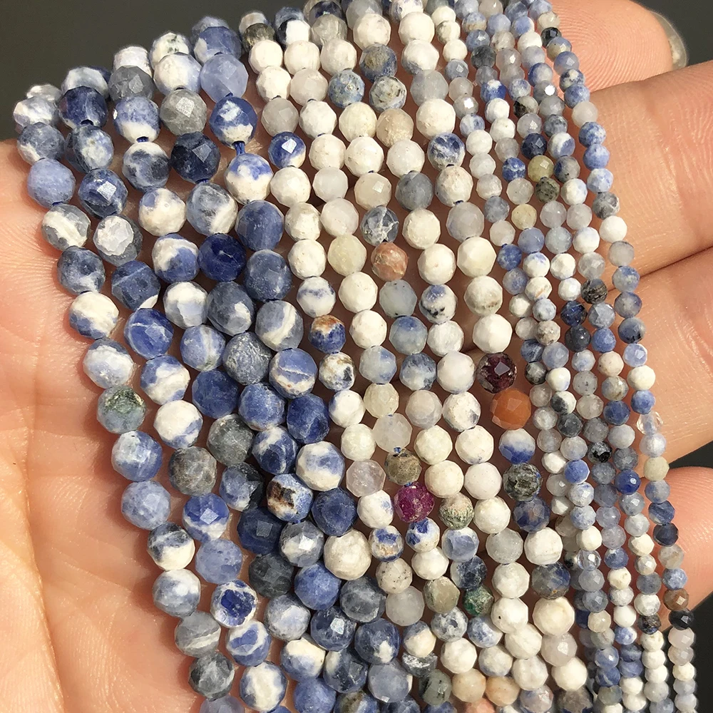 

Wholesale 2/3/4mm Round Faceted Blue Spot New Blue Sodalite Stone Loose Beads For Jewelry Making DIY