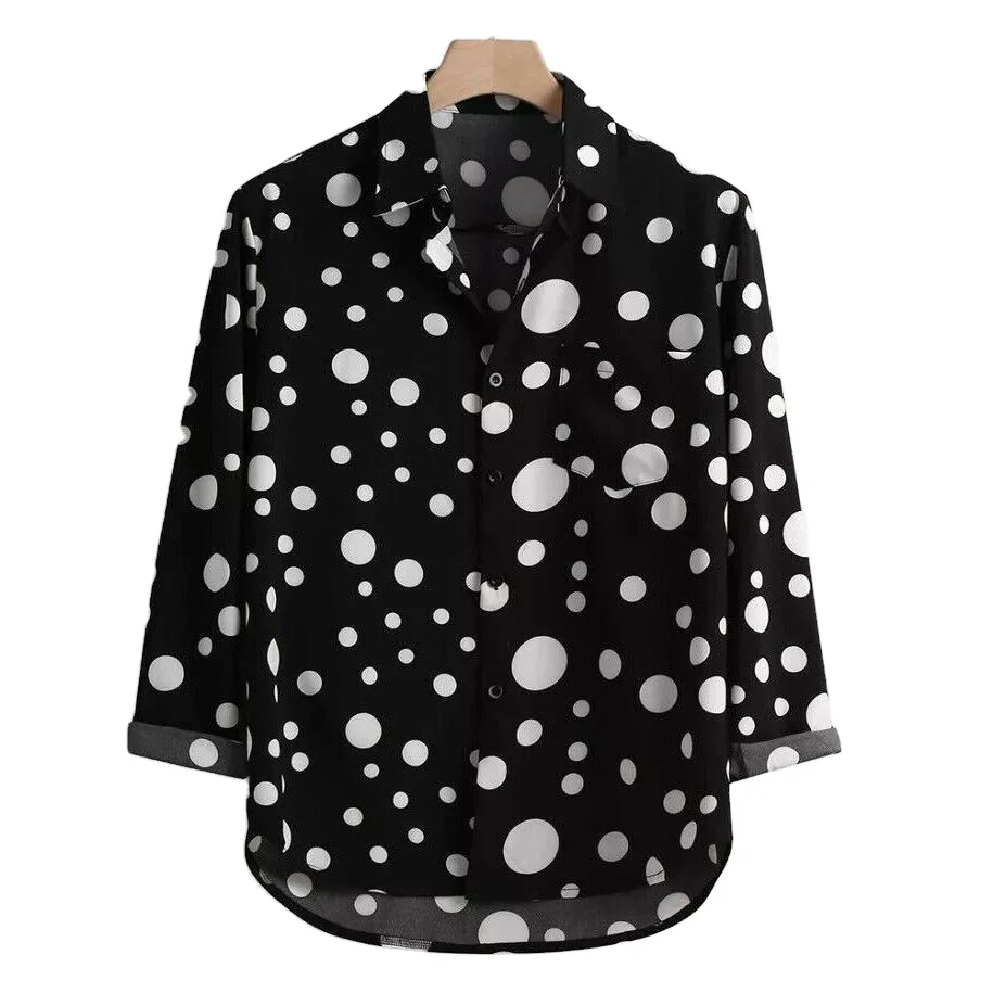 

Men's shirt wave dot printing casual wild long-sleeved shirt