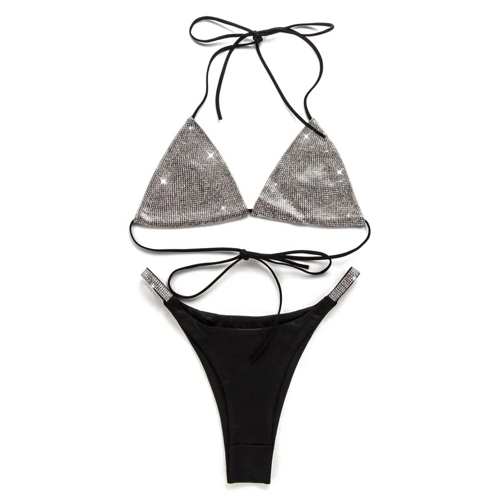 

S561 Wholesale Stock Crystal bikini sets girls rhinestone bikini swimwear sexy rhinestone bikini set black white pink