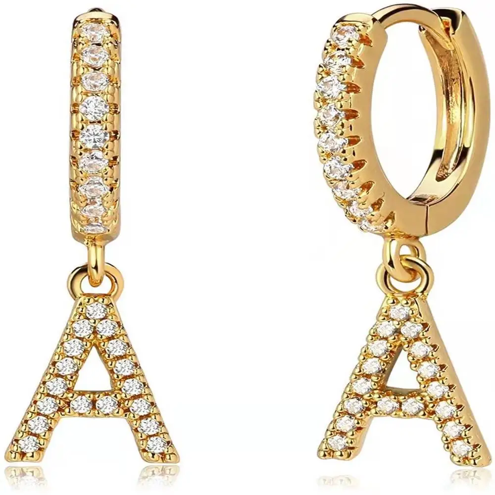 

26 Simple Crystal CZ Initial Letter Huggie Earrings Cubic Zircon Initial Alphabet Letter Hoop Earrings for Women