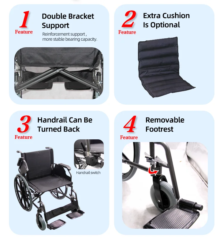 Heavy Weight Width Wheelchair Heavy Duty Steel Manual Wheelchair For