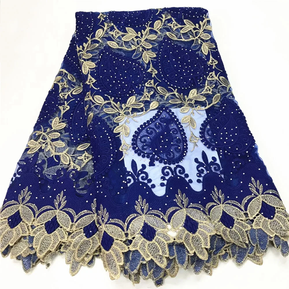 

Beautifical embroidery mesh with rhinestones royal blue tulle net tulle polyester ML7N191, Customized