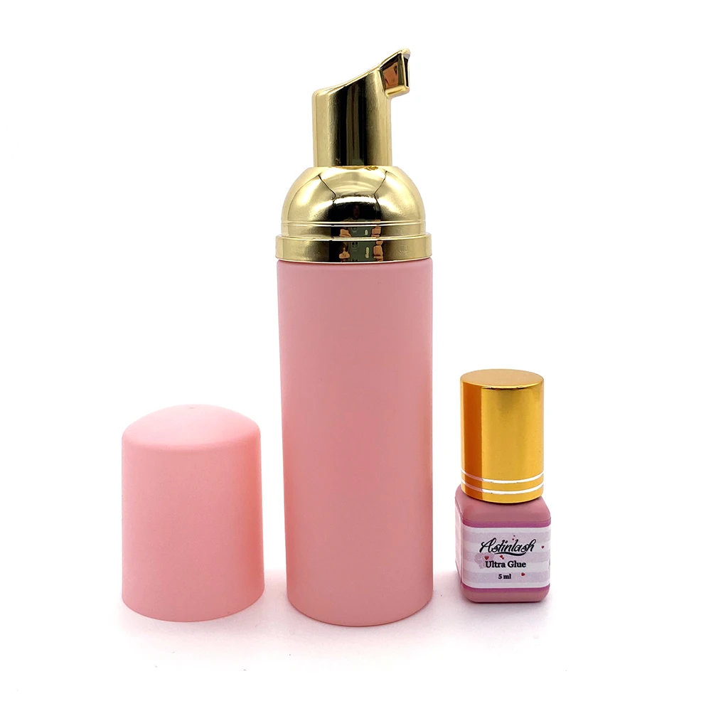 

Private Label Wholesale Pink Bottle Foaming Lash Shampoo Eyelash Extension Foam Cleanser And Brush