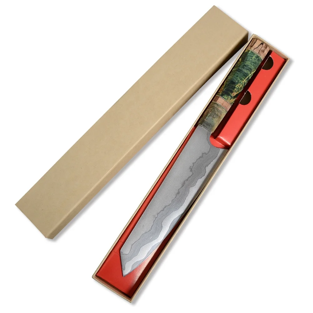 

FreeShipping Damascus Steel Kiritsuke Cleaver Kitchen Chef Knife Sashimi Japanese Solidified Wood Handle Damascus Knife with Box