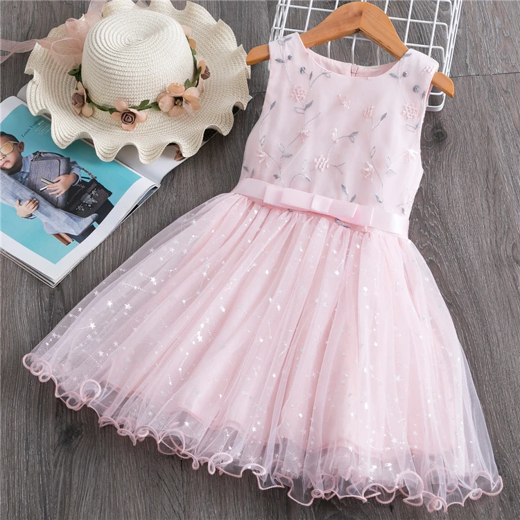 

HYZ20 Girl Dress Kids Dresses For Girls Mesh Casual Lace Princess Baby Girl Clothes Summer Sleeveless Dress, As the picture show