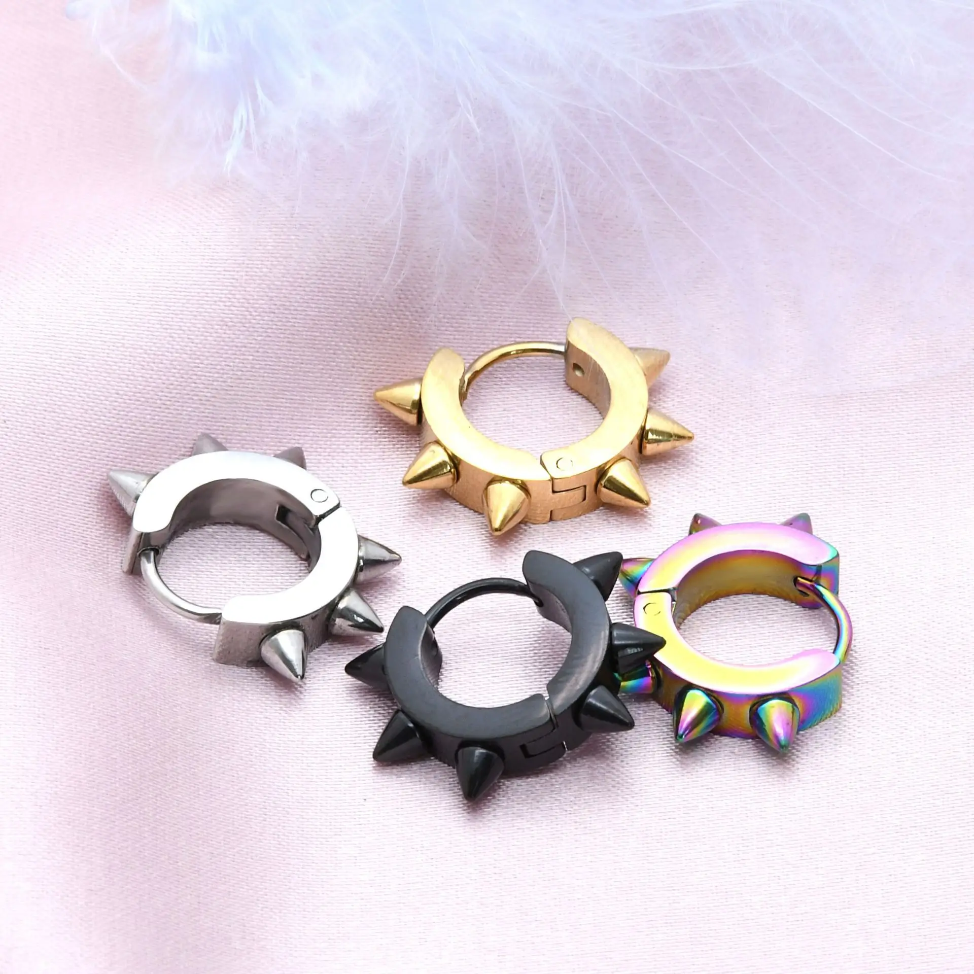 

Stainless steel earring findings street hip-hop punk pierced earrings with gold plated earrings