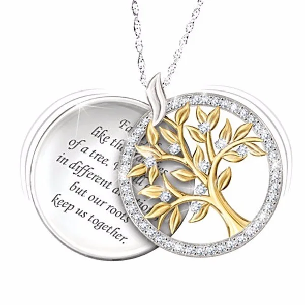 

18k Gold Plated Sterling Silver Zircon Tree of Life Custom Jewelry Necklace Family Mothers Day Gift Pendant Necklace BHM073
