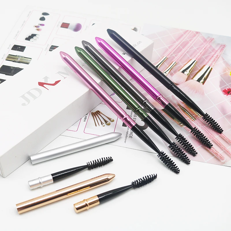 

New style JDK Colorful eyebrow brush reusable eyelash mascara wands with cover Pink retractable makeup brushes private label, Pink, gun, gold, black etc.