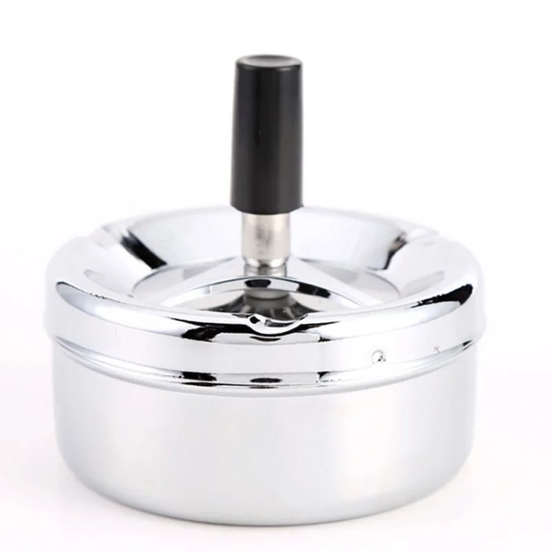 

Hot Sale Smoking Accessories Stainless Steel Ashtray Round Push Down Cigarette Ashtray with Rotating Tray dropshipping, Silver