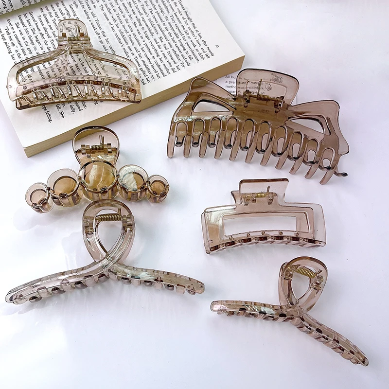 

14cm Large Bowknot Acrylic Shark Claw Clip Rectangle Hollow Out Hair Accessories Women Transparent Square Simple Hair Claw Clips
