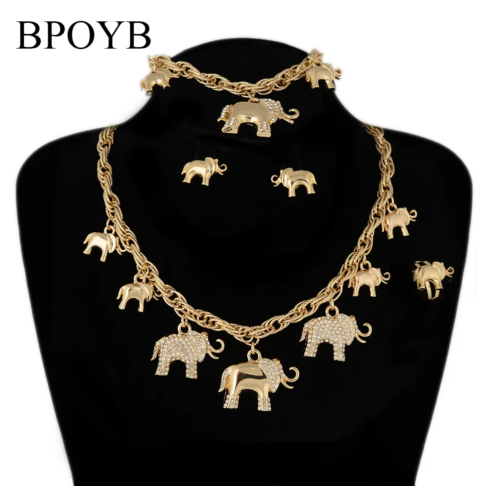 

BPOYB 2021 Hot Chunky Chain Elephant Pendant Necklace Bride Wedding Nigeria Jewellery Costume Rani Haar Gold Jewelry Set Gift