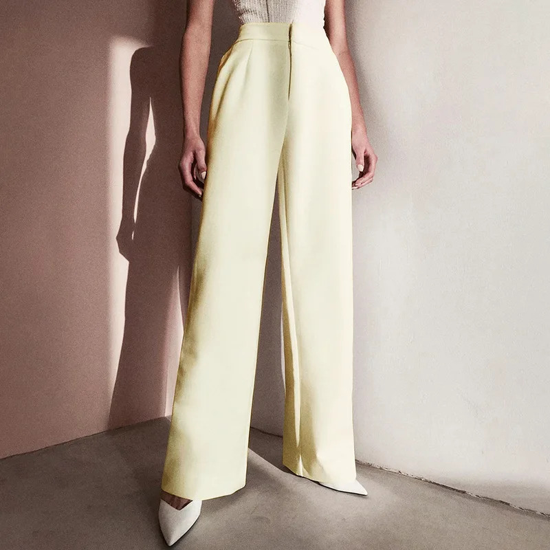 

2020 New Arrivals solid straight casual ladies women wide leg pants