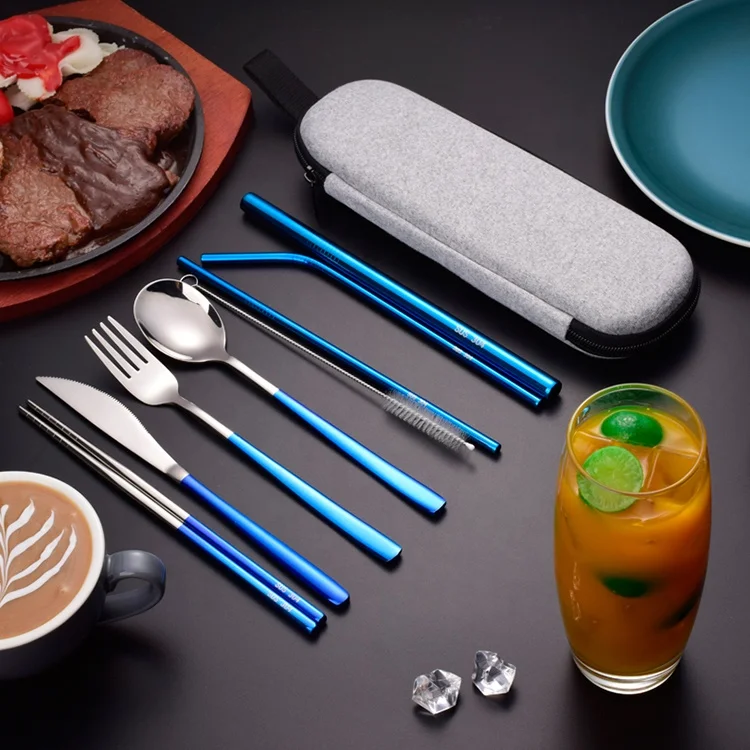 

Travel Utensils Healthy Eco-Friendly Silverware Portable Flatware Sets for Traveling Camping, Customized colors