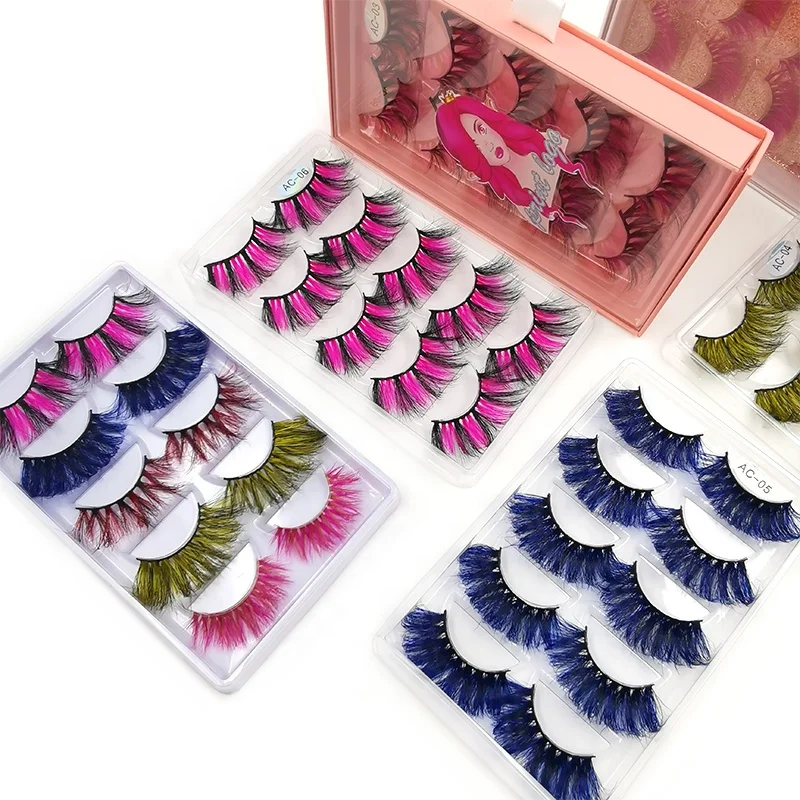 

Colorful Lash Vendor 25mm Multiple Color Colored Full Strip Cruelty Free 3D Real Mink Eyelash With Custom Packaging