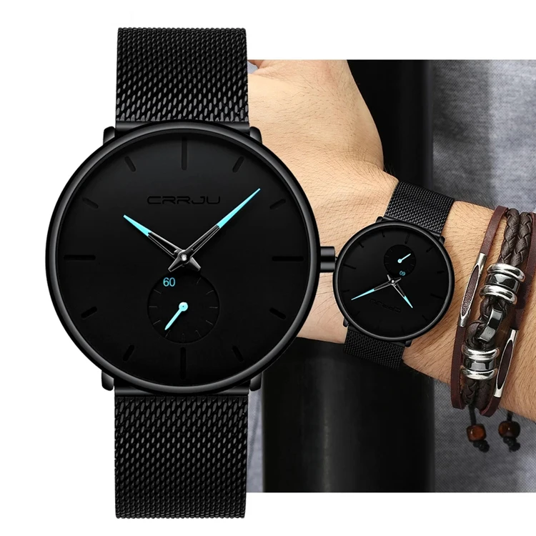 

CRRJU 2150Fashion Mens Watches Top Brand Luxury Quartz Watch Men Casual Slim Mesh Steel Waterproof Sport Watch Relogio Masculino, See the picture