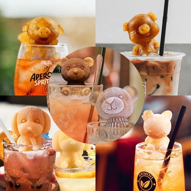 

New Custom DIY Ice Cream Chocolate Coffee Milk Ice Cube teddy Bear Handmade Soap Molds Little Bear Ice Cube Candle Silicone Mold, Transparent