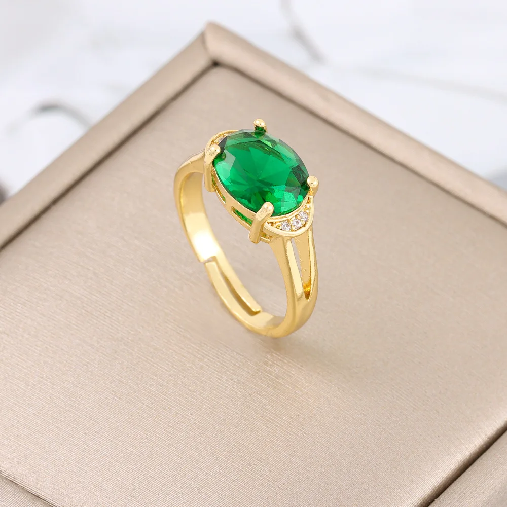 

Vintage Style 18K Gold Plated Stainless Steel Oval Emerald Opening Design Golden Rings For Men