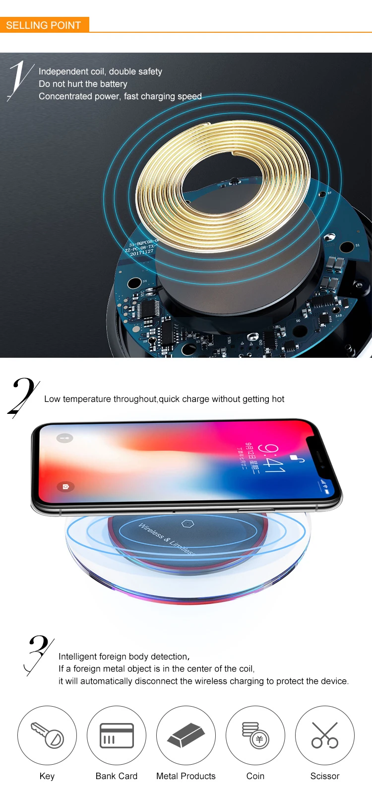 Crystal QI Wireless Charger fast charging For Iphone 8 and other Mobile phone