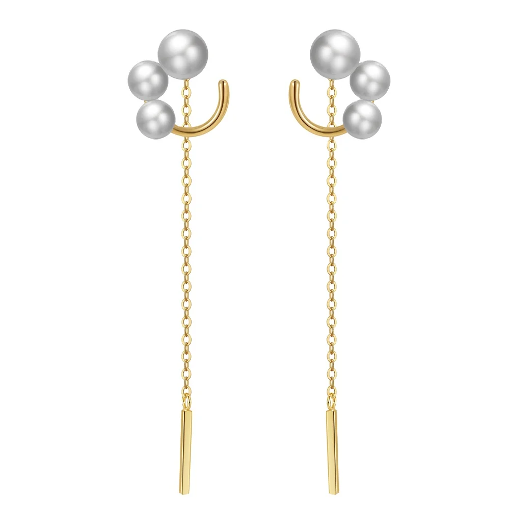 

fashion 925 sterling silver Natural freshwater pearl gold plated C-shaped tassels stud earring jewelry for women