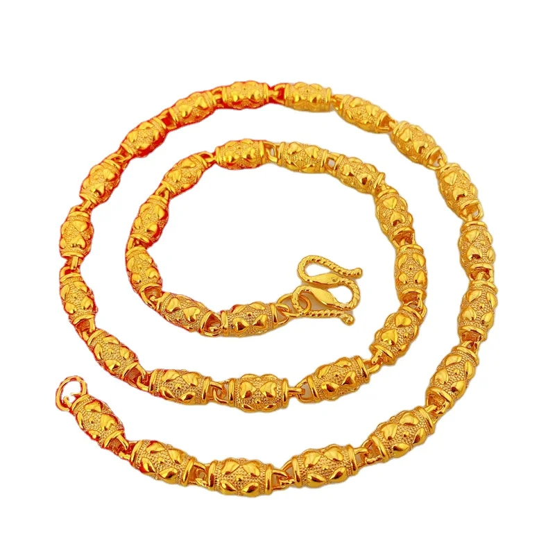 

Vietnam Shajin Men'S Necklace Fashion Three-Bead Hexagonal Solid Chain Brass Thai Gold Plated Jewelry Wholesale