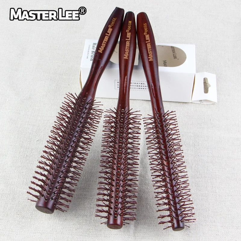 

Eco-friendly wooden round hair brush nylon tooth salon hair styling tools anti static hair dryer brush, Deep red