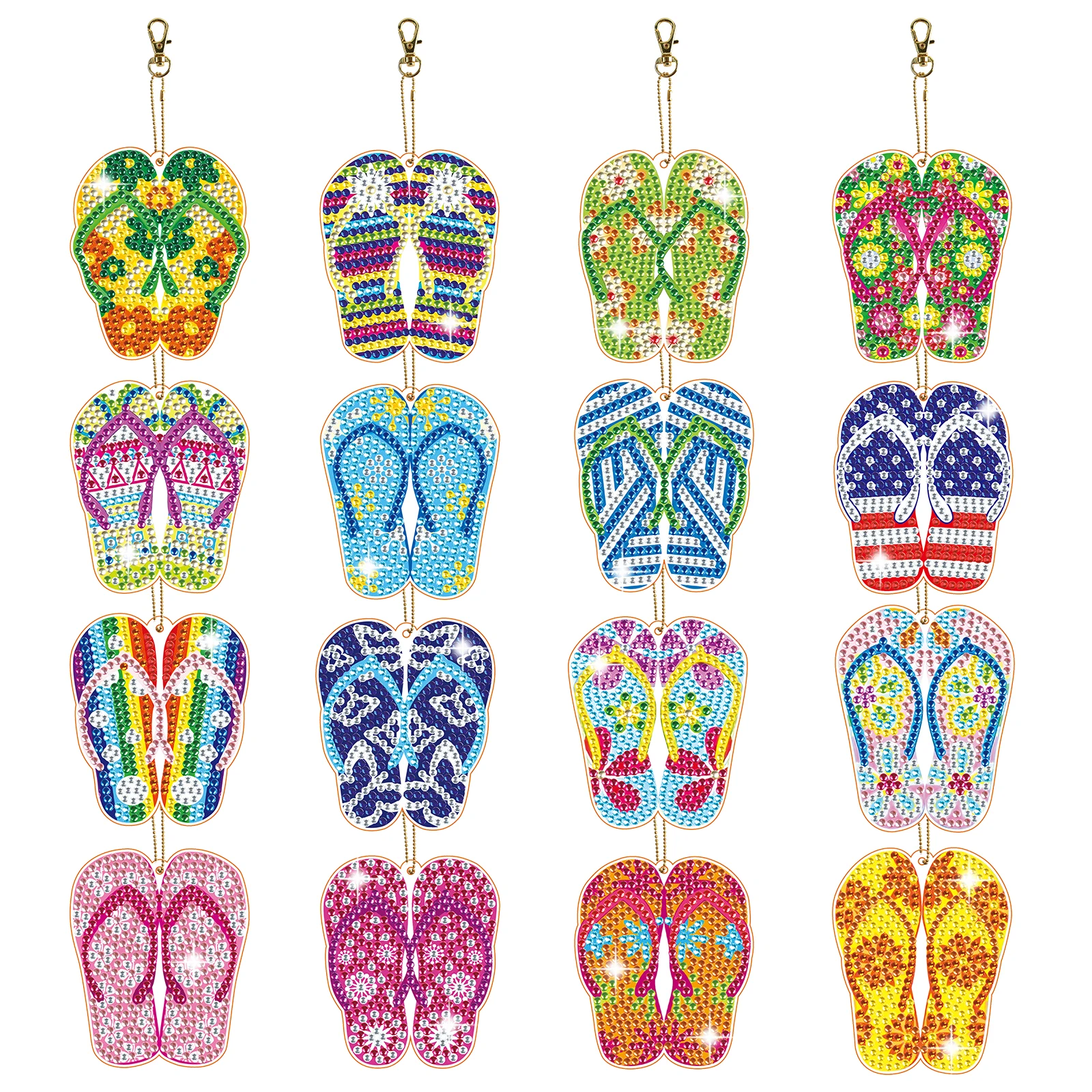 

Diy Diamond Painting Keychain 16 Pieces Set Round Drill Rhinestones Slippers Keychain Diamond Painting Kits For Kids Diy Gifts