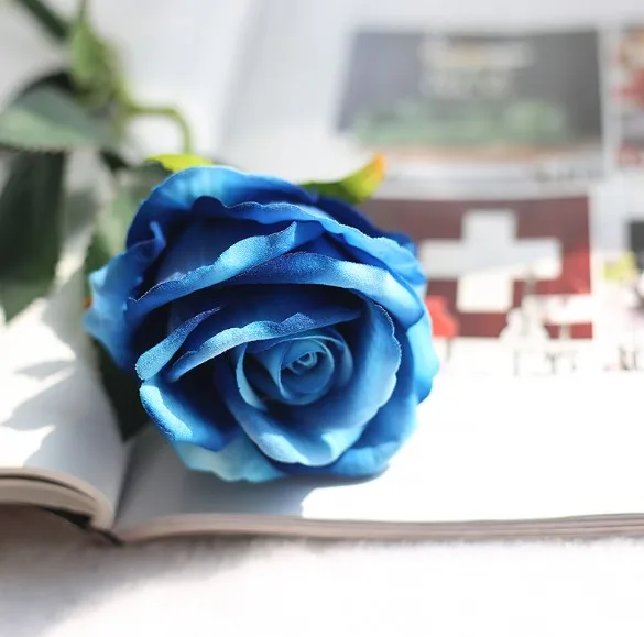 qslh-l00085优质天鹅绒人造花真实触感单支绒布红色婚礼玫瑰鲜花