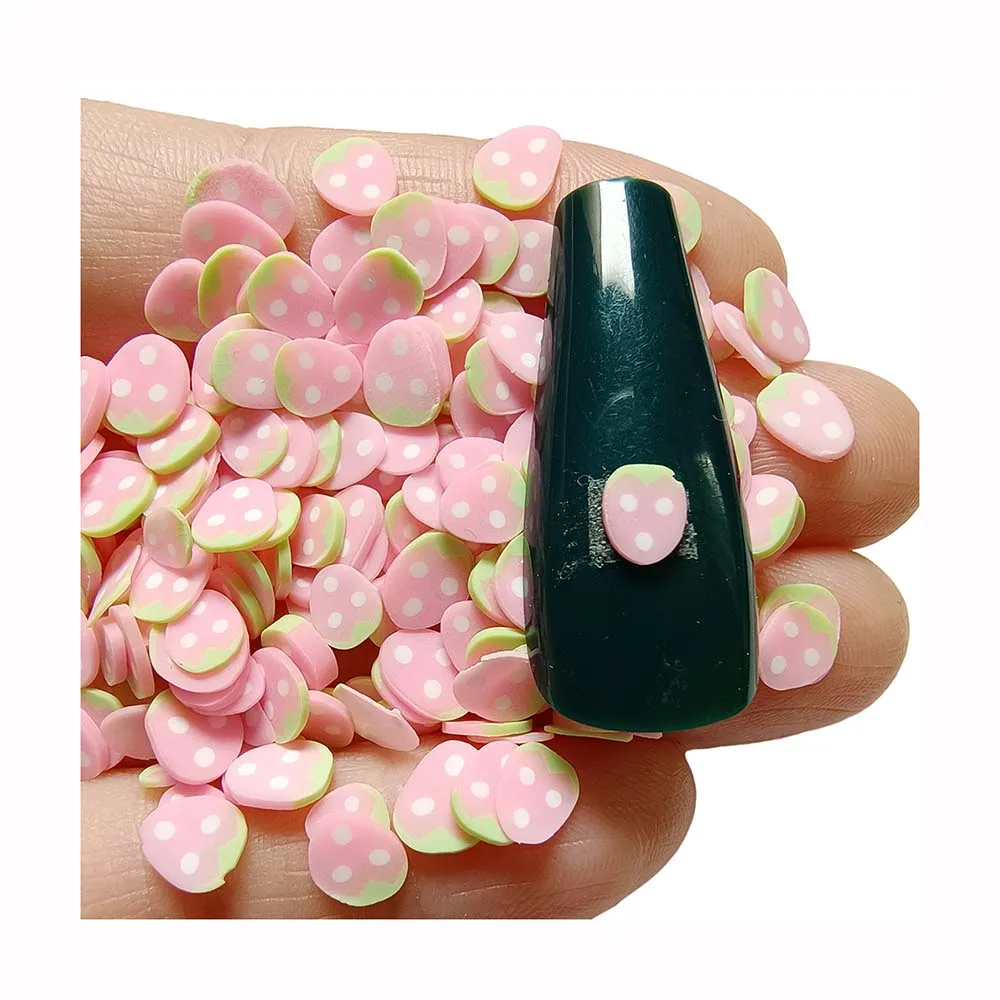5mm Pink Strawberry Clay Slice Fruits Sprinkles for DIY Crafts Slime Shaker Filling