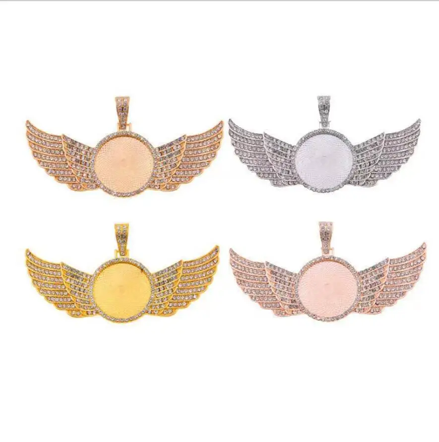 

Personalized heart round zinc alloy 18k gold plated angel wing custom pictures diamond pendant for family, Gold,silver,gun metal,rose gold,black,etc