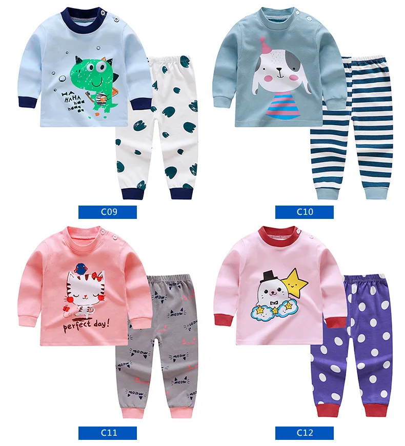 Wholesale Nightwear Long Sleeve Animal Children's Printing Plain Fabric Cotton Kids Boy Pajamas