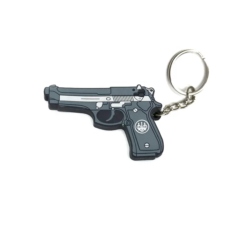 Promotional Personalized Plastic Keychain 3D Gun Shape Soft Silicone Rubber Pvc Keychains Custom Logo