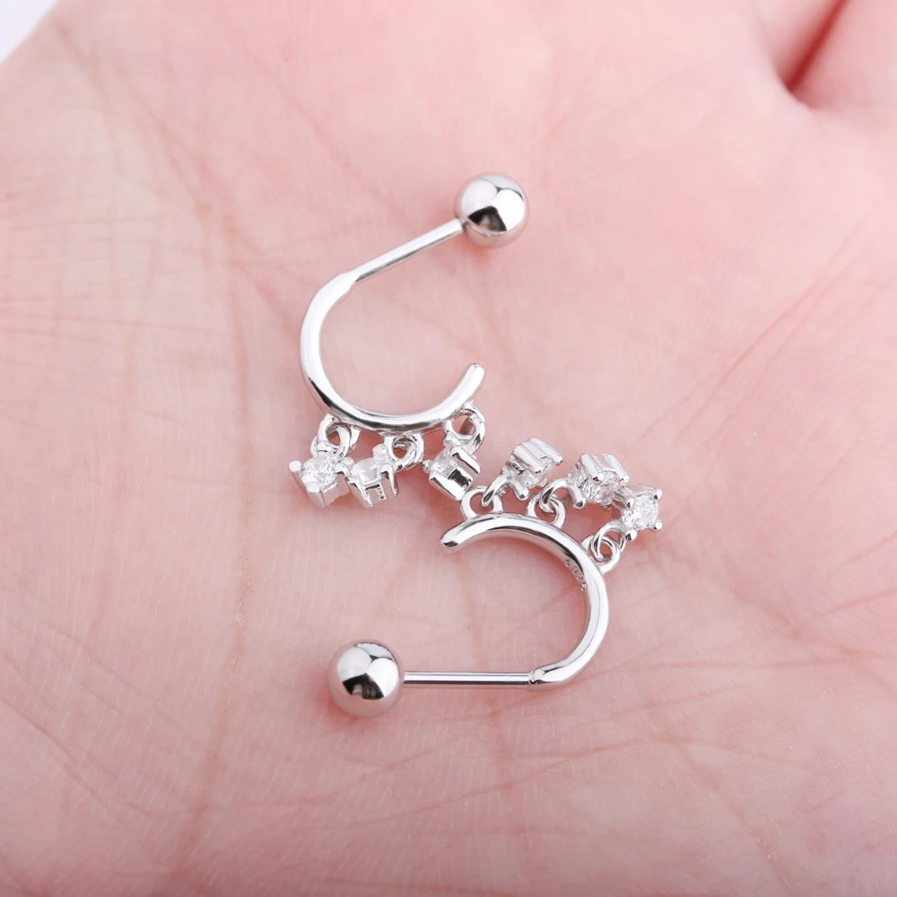 

New Design C Shape Tassel Cubic Zircon Drop Piercing Tragus Earrings