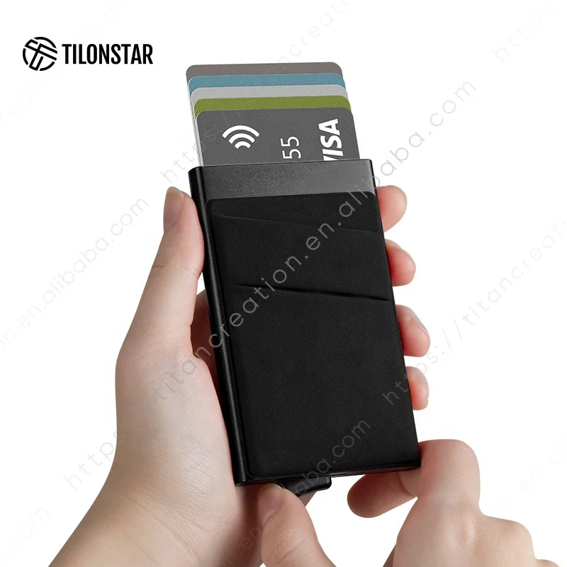 

Minimilist Rfid Blocking Aluminum Wallet Card Case Metal Smart Pop Up Card Holders With Gift Box