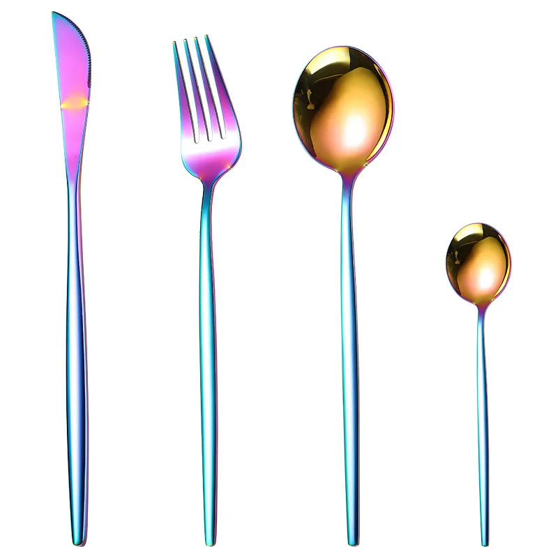 

4pcs Black Gold Silver Cutlery Set Stainless Steel Dinnerware Flatware Set Dinner Knife Fork Spoon Set