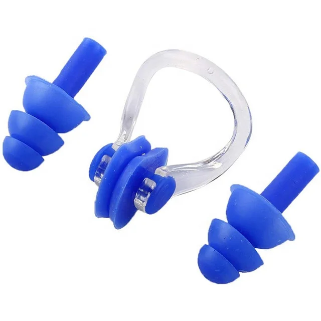 

Soft Swimming Ear Plug Food Grade Silicone Earplug Multi Functional Nose Clip Set, Blue, white, gree, red, yellow ear plug